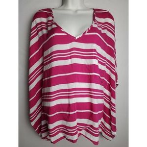 Womens Size Small Karen Kane Pink Stripe V-Neck Scarf Top
